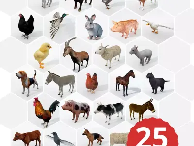 25 Farm - Domestic Animal Models Pack Low-poly 3D model