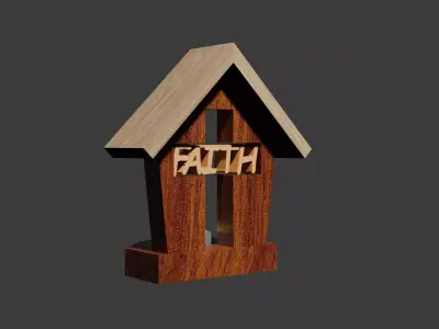Rustic Faith House Candle Holder with Tealight Candle Low-poly 3D model