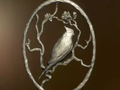 Blue Jay Bird High Detailed Branches and Flowers Necklace  3D model