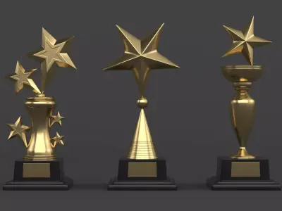 Gold Trophy Cups 3D model 7