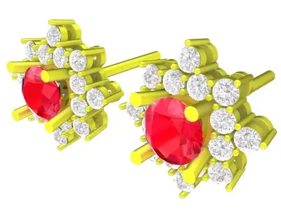 Luxury Ruby and Diamond Floral Stud Earrings 3D Model 5887 3D print model