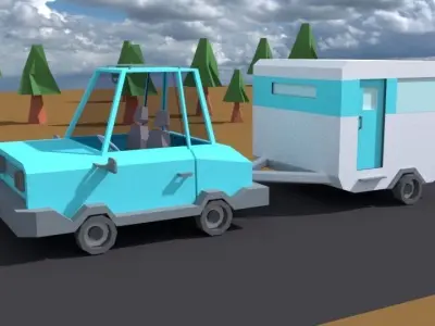Toon Car And Caravan Low-poly 3D model