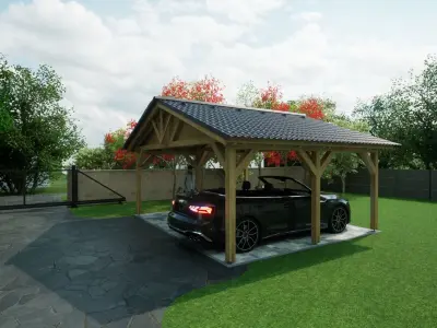 tiled wooden carport 5x6 m for render and game  3D model