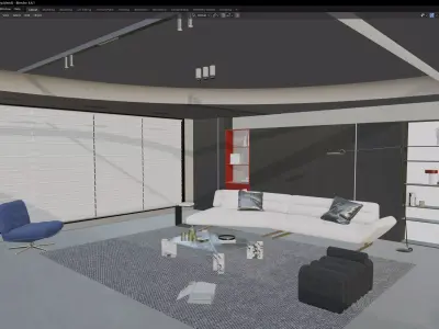 Modern Luxury Living Space with Open Kitchen 3D model