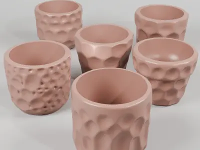 Set of 6 Planter Clay Style Pot With Drainage 3D print model