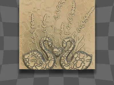 The couple beautiful swans and heart design 3D print model