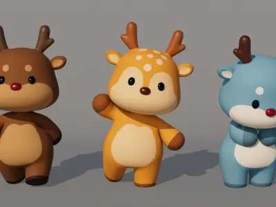 Rigged Cartoon Deer Low-poly 3D model