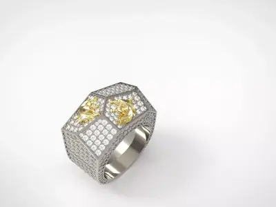 Double wolves men ring 3D print model