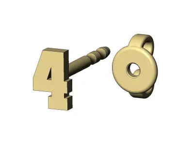 4 four number varsity font stud earring 3D print model