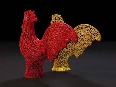 Rooster two sculptures 3D print model