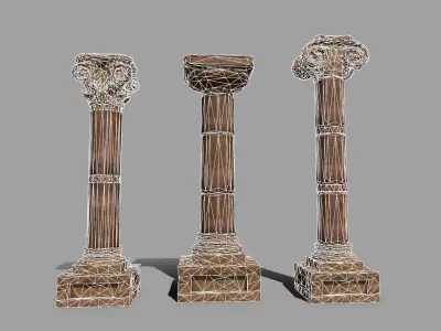 Pillar Set of three wooden columns Low-poly 3D model