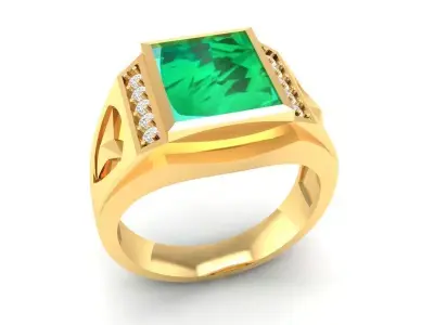 Luxury Square Gemstone Baguette Diamond Men Ring  386 3D print model
