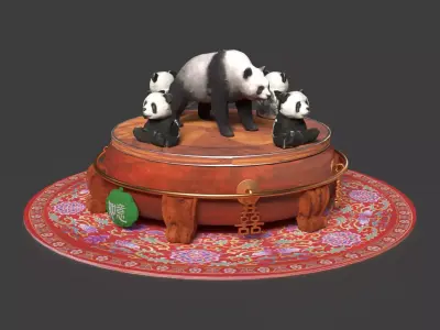 Chinese display stand with panda doll  Low-poly 3D model