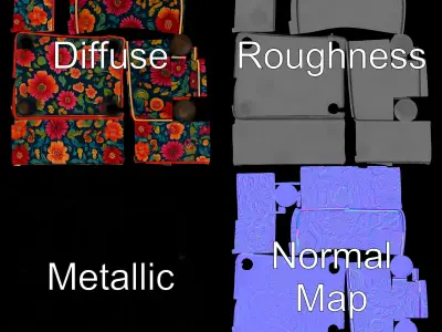 Floral Ottoman D Model Pack Low-poly 3D model