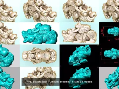 Pixiu pig Bracelet - Unicorn  bracelet - 5 Size 3D Model Collection