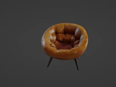 Modern Leather Accent Chair - Mid-Century Style 3D model