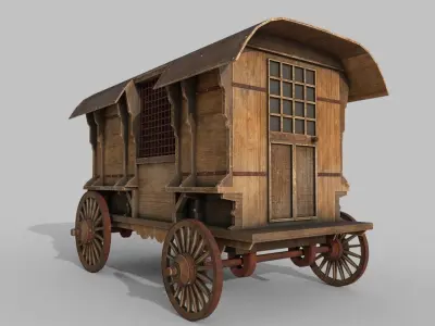 Wooden Western Wagon  Low-poly 3D model