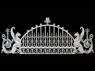 Wrought Iron Fence with Griffins 3D model