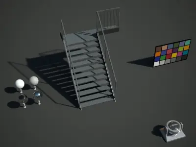 Steps railing on side of building Low-poly 3D model