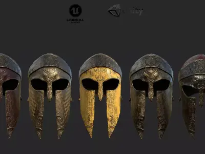 Helmet in Greek Antique Spartan Style Low-poly 3D model