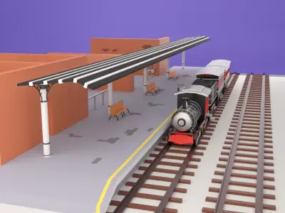 Train Station Low poly 3D model