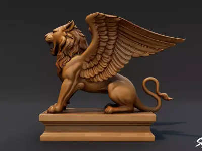 Lion Statue V11 Low-poly 3D model