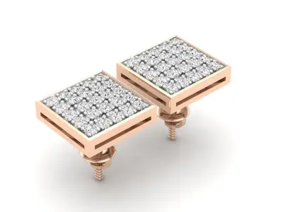 AV 493 Diamond Square Men Hip Hop Iced Stud Earrings 3D print model