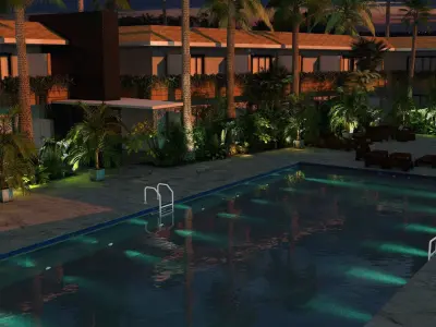 Hotel Pool Courtyard 3D model