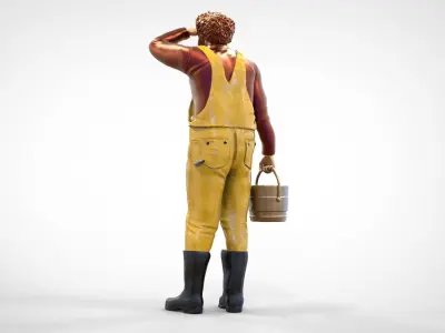 N5 Old Fisherman with Bucket 3D print model