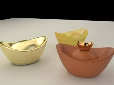 Chinese Gold Ingot  3D model 27
