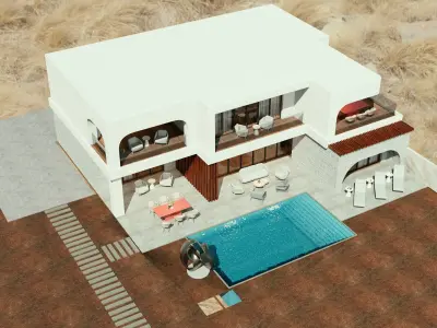 Luxury Landscape Villa Scene 3D model