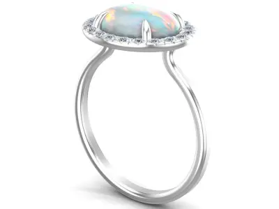 Opal White Cab Halo Diamond Ring 3D print model