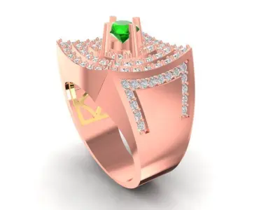 Square Emerald Diamond Gold Men Ring 597 3D print model