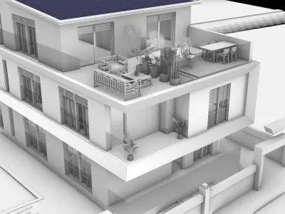 Villa apartment building with car parked 3D model