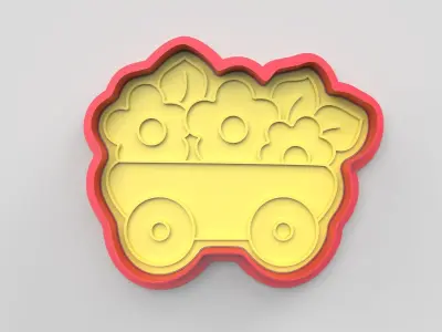 Cookie cutter and stamp - Car cart and flowers 3D print model