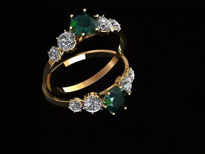 Aria Ring  Emerald Center with Diamond Accents 3D model
