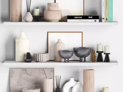 Decor Set vases on shelves 3D model