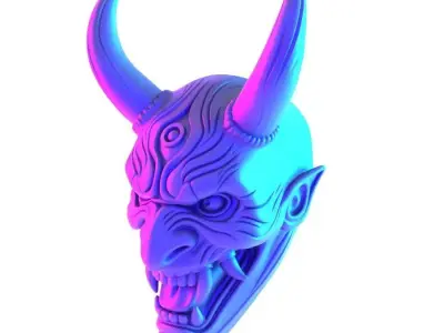 Japanese Hannya Mask The Third Eye Oni Red Devil toy 3D print model