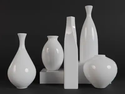 Modern Ceramic Vases Set - 5 Minimalist Vases for Archviz Low-poly 3D model