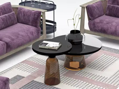 Set Modern Luxury Purple Fabric Sofa 3D model