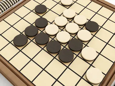 Reversi wooden board game with pieces 3D model