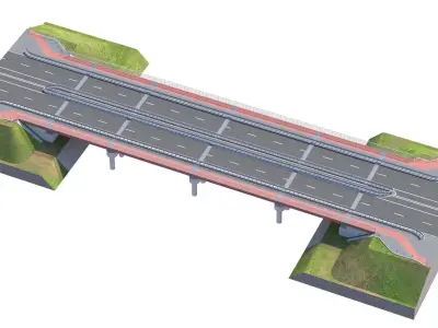 High detailed 4 lane bridge over the main road  3D model