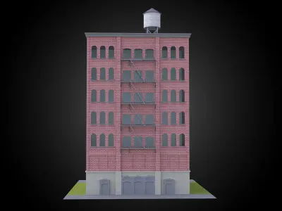 Brick building w water tower exterior fully modeled architecture Low-poly 3D model