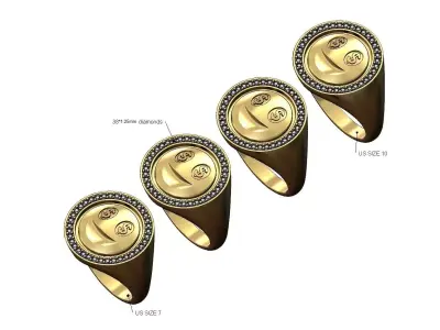 Money smile emoji diamond ring US sizes 7to10 3D print model
