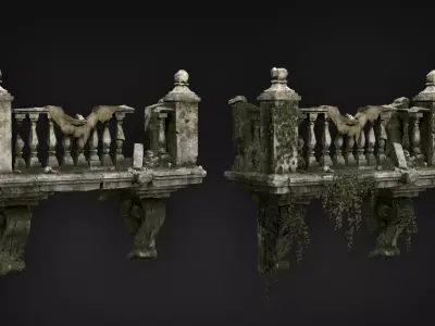 Broken Balcony - Modular Ruins Pack PBR Game Ready Low-poly 3D model