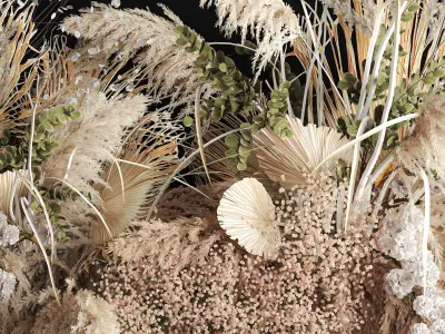 Hanging installation bouquet of dried flowers with pampas 471 3D model