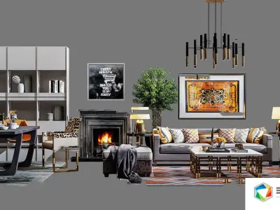 interior living furniture set 3D model