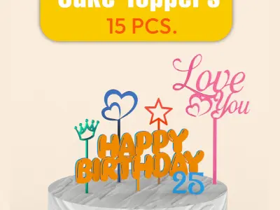 3D Cake Toppers Set - 15 pcs Bundle Happy Birthday Cake Toppers 3D print model