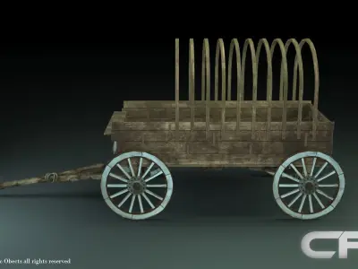 Carts wooden cart with wheels 3D model