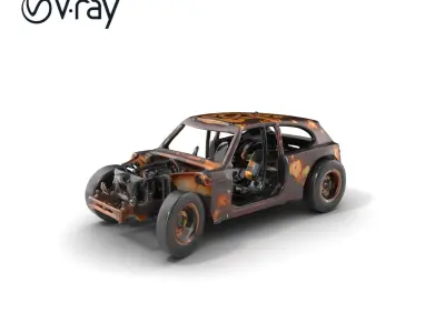 Rusty BurntOut Car Wasteland Vehicle model pack Low-poly 3D model